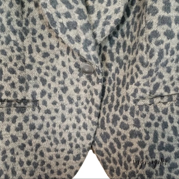 Ann Taylor Loft Gray Leopard Print Wool Blend Lined Fitted Button Blazer Jacket - Picture 8 of 10